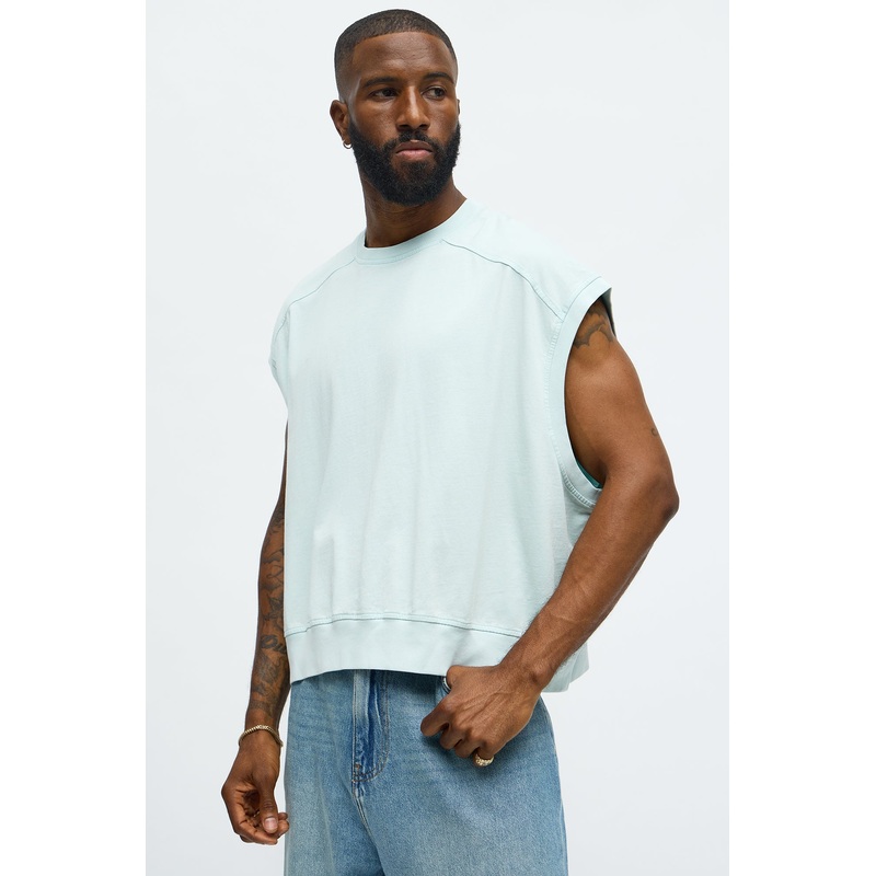 Boxy Washed Up Muscle Tee – Blue