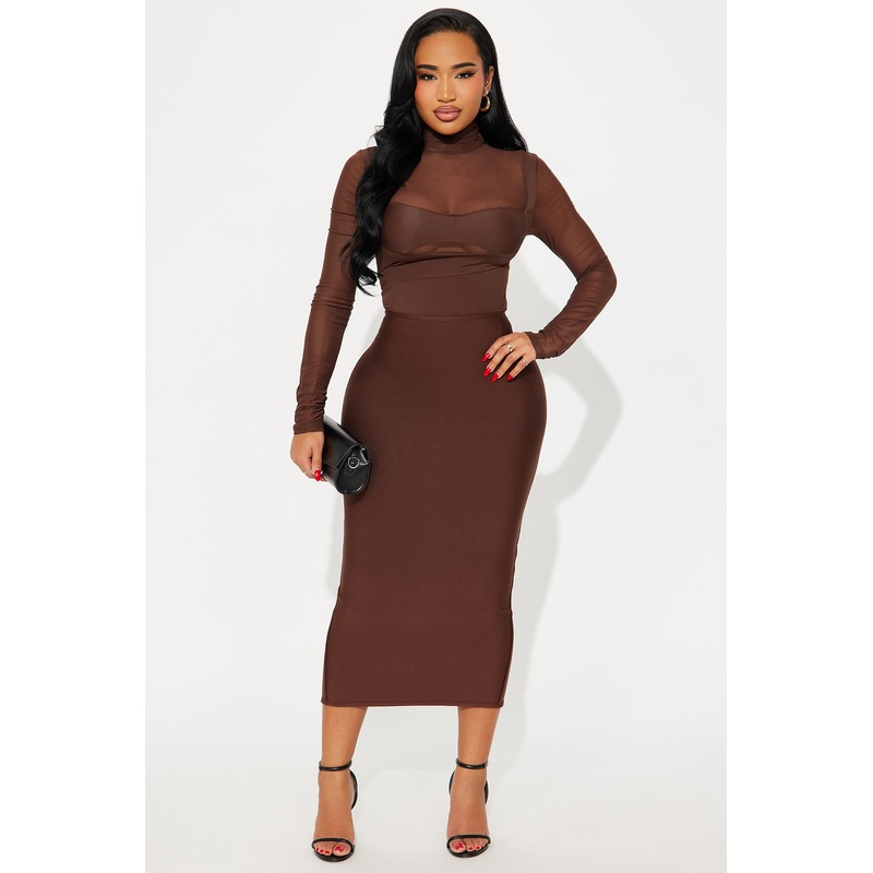 Camila Bandage Ankle Midi Skirt – Chocolate