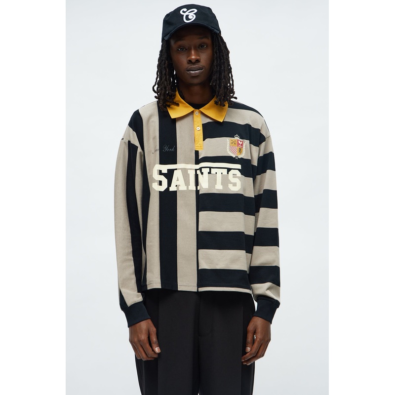 Cropped Saints Long Sleeve Rugby Polo – Black/combo