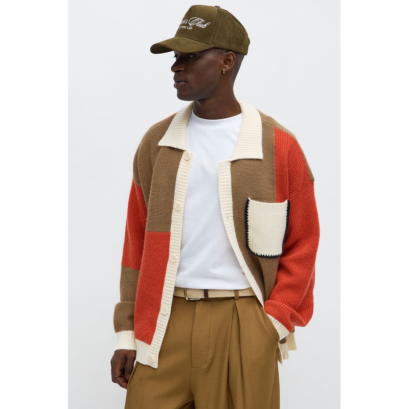 Home Hearth Collared Cardigan – Rust/combo