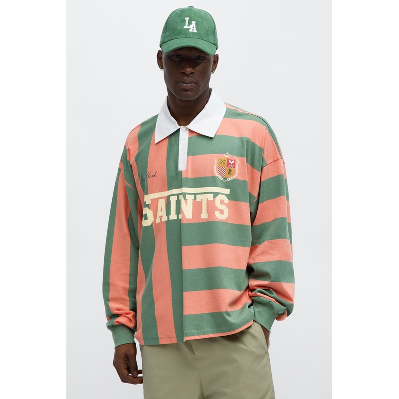Saints Long Sleeve Rugby Polo – Coral/combo