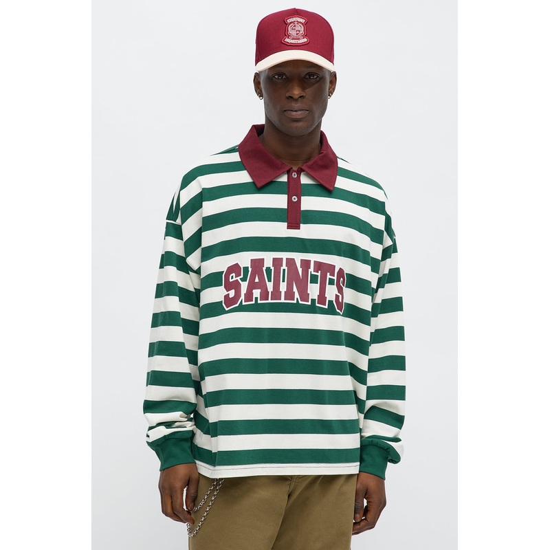 Saints Striped Long Sleeve Rugby Polo – Green/combo