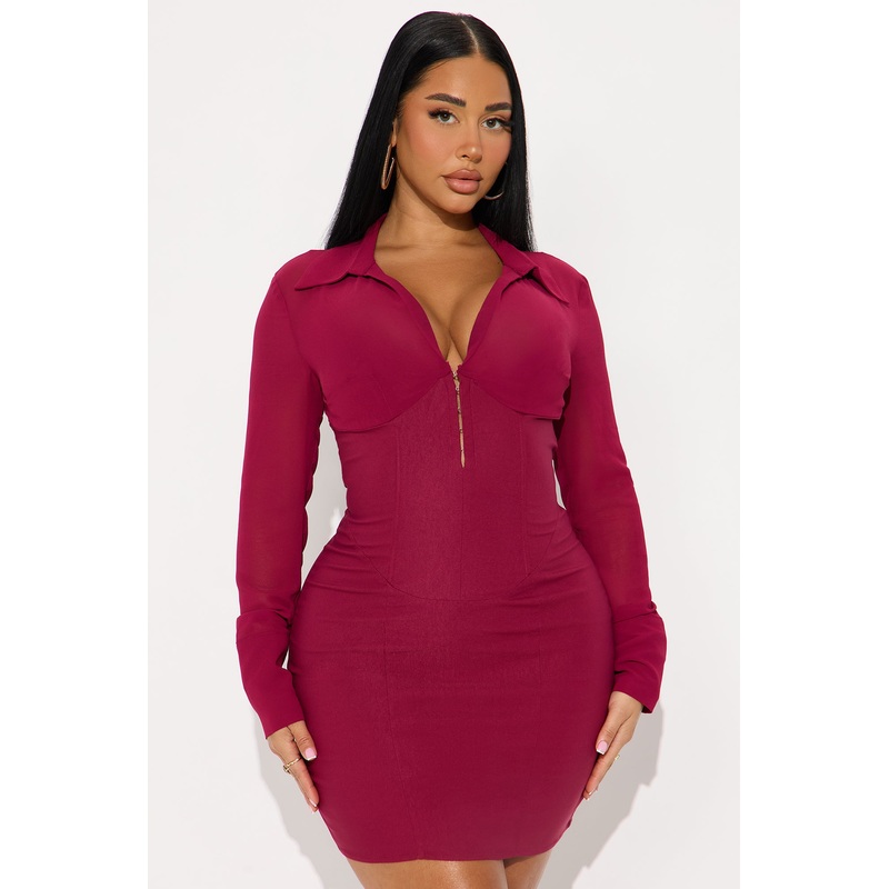 Working Late Mini Dress – Burgundy