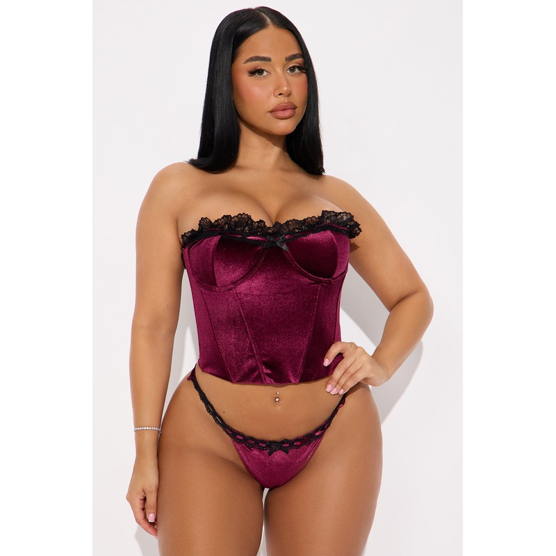 A Sweet Little Treat Corset Panty 2 Piece Set – Burgundy/combo