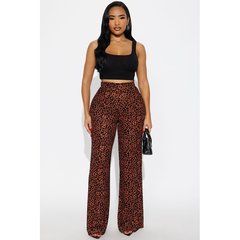 Caught InThe Moment Mesh Flocked Leopard Wide Leg Pant – Brown