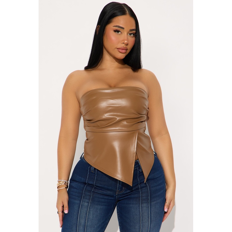 Imelda Faux Leather Tube Top – Mocha