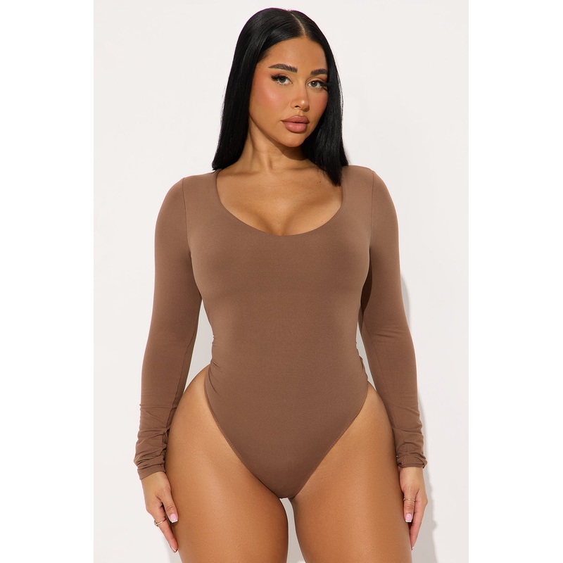 Josie Double Lined V Neck Long Sleeve Bodysuit – Chestnut