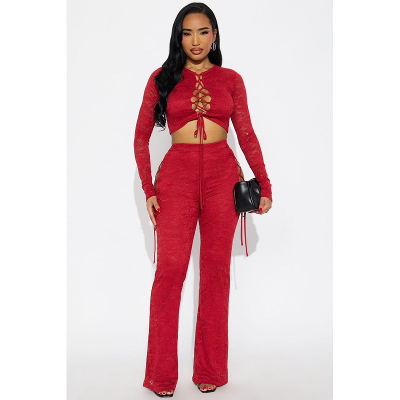 Valentina Lace Pant Set – Red