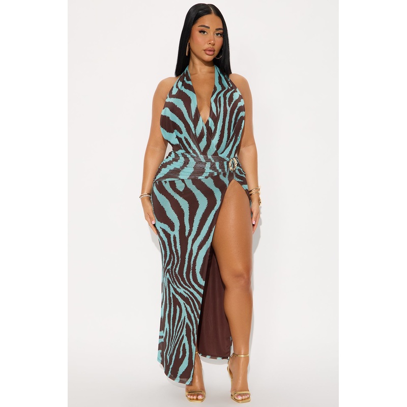 Wild Logic Halter Maxi Dress – Aqua/Combo