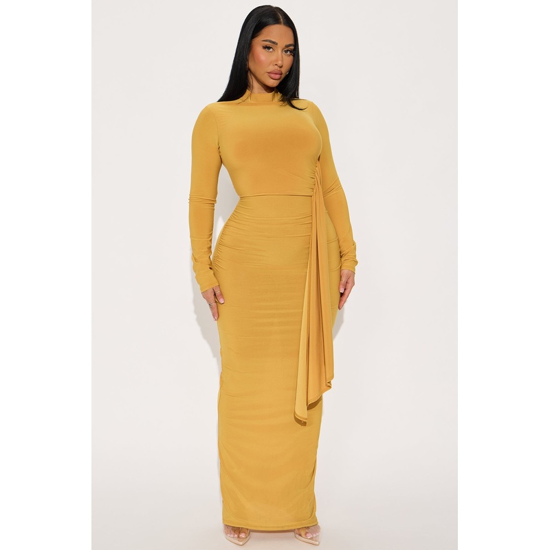 Ackens Snatched Maxi Dress – Mustard