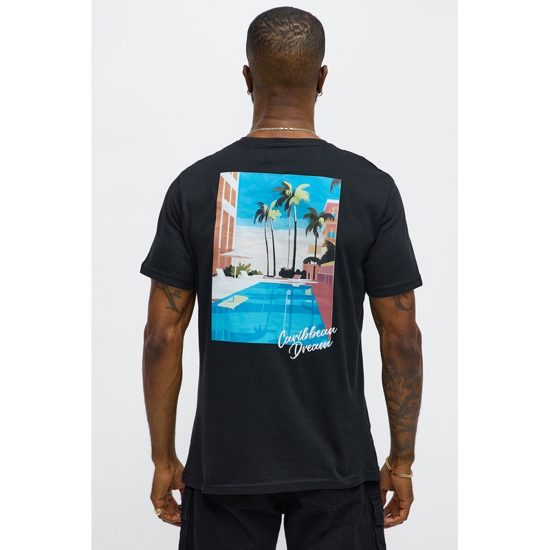Caribbean Dream Embroidery Short Sleeve Tee – Black