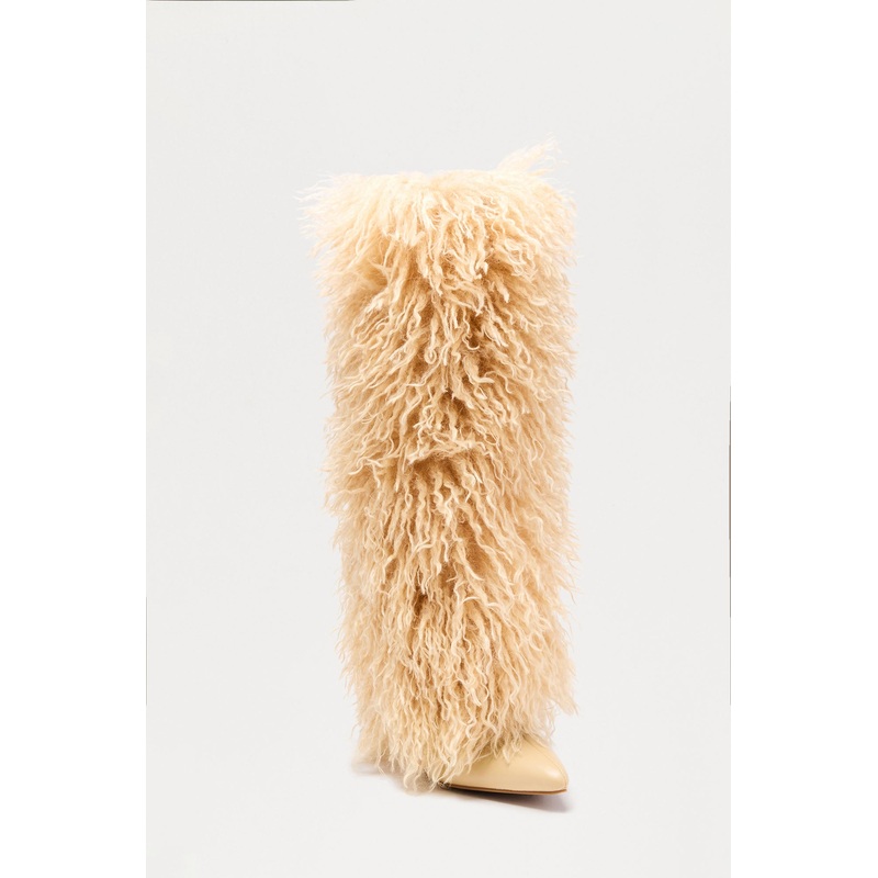Chantel Faux Fur Knee High Boots – Nude
