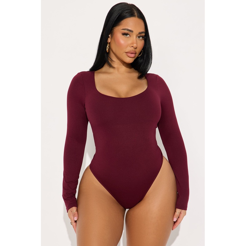 Esme Scoop Neck Double Lined Long Sleeve Bodysuit – Burgundy