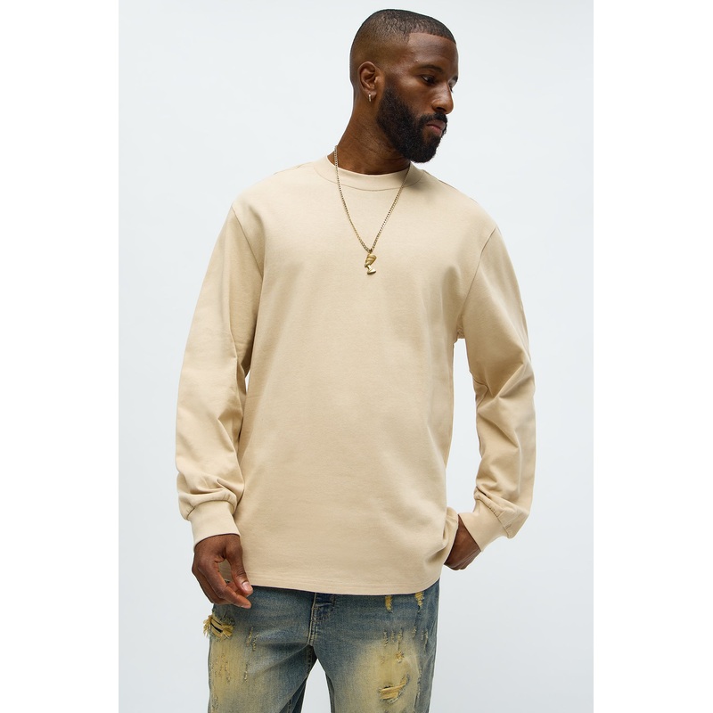 Oversized Heavyweight Long Sleeve Tee – Tan