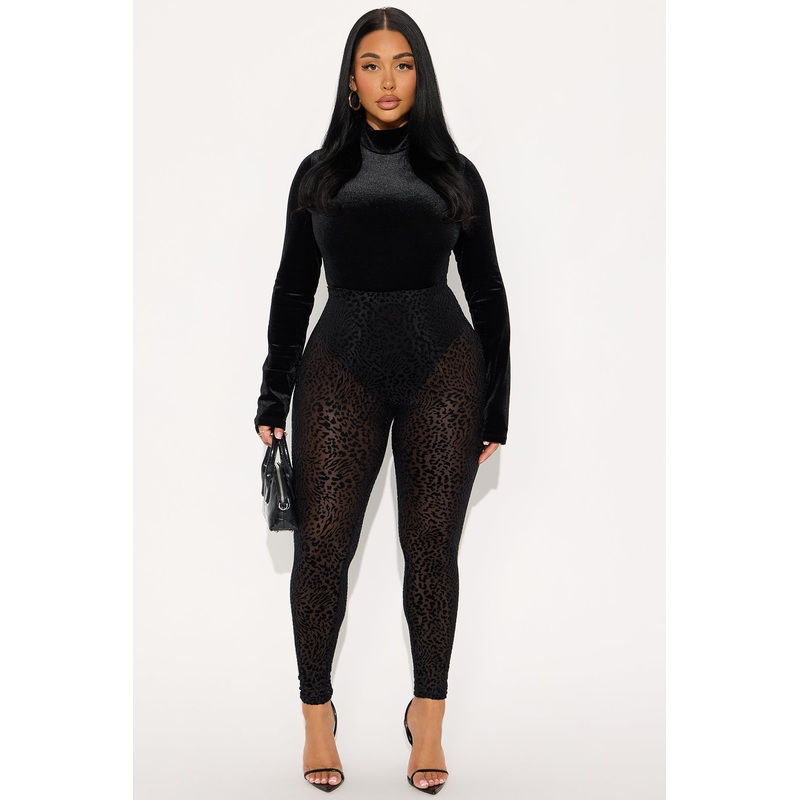Untamed Prowl Leopard Bodysuit Pant Set – Black