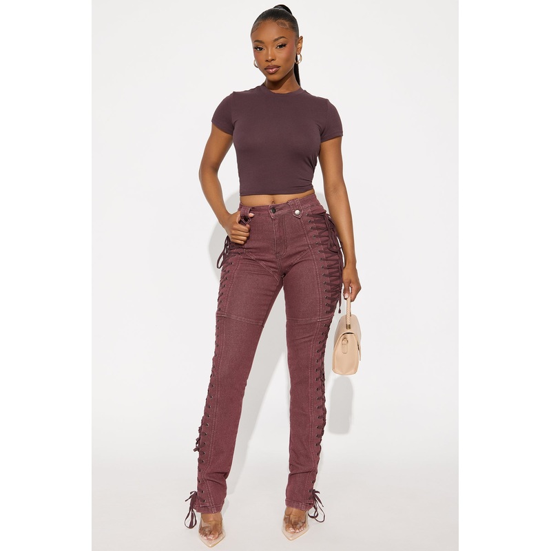 After Hours Lace Up Flare Pant – Wine