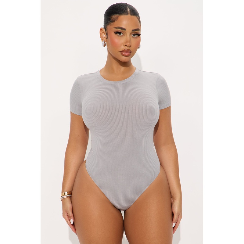 Aliza Ribbed Bodysuit – Grey