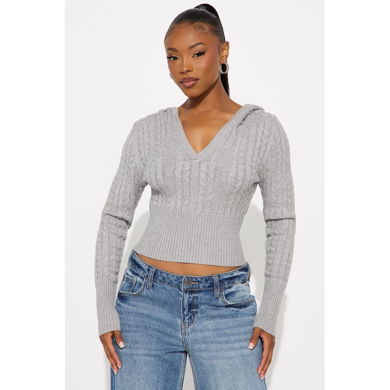 All Day Cable Knit Pullover Sweater – Grey