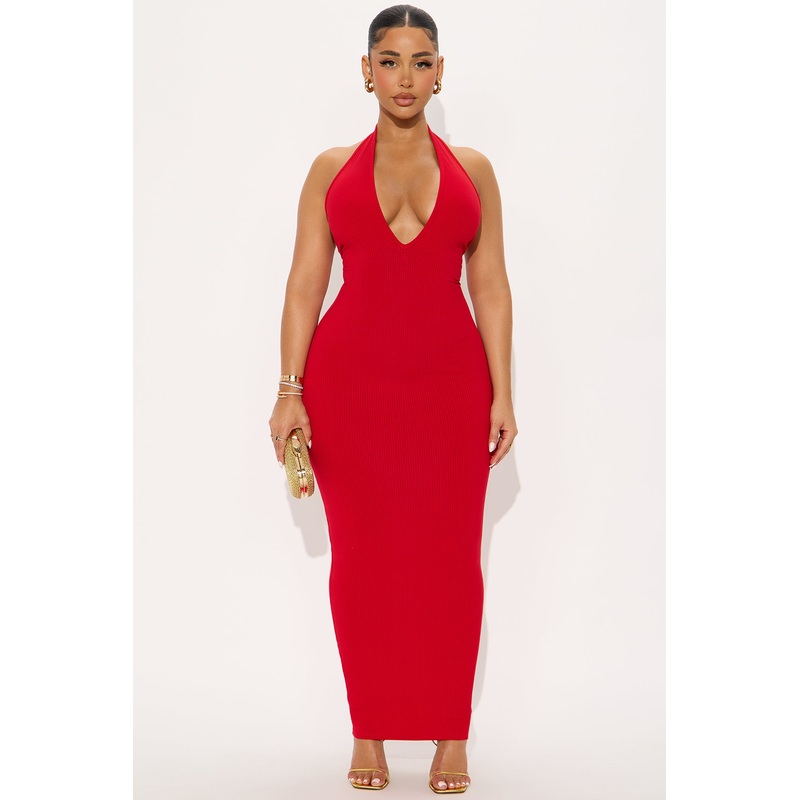 Ana Halter Snatched Maxi Dress – Red