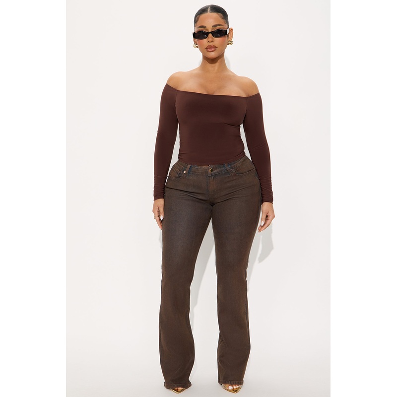 Classic Coated Low Rise Bootcut Jeans – Brown