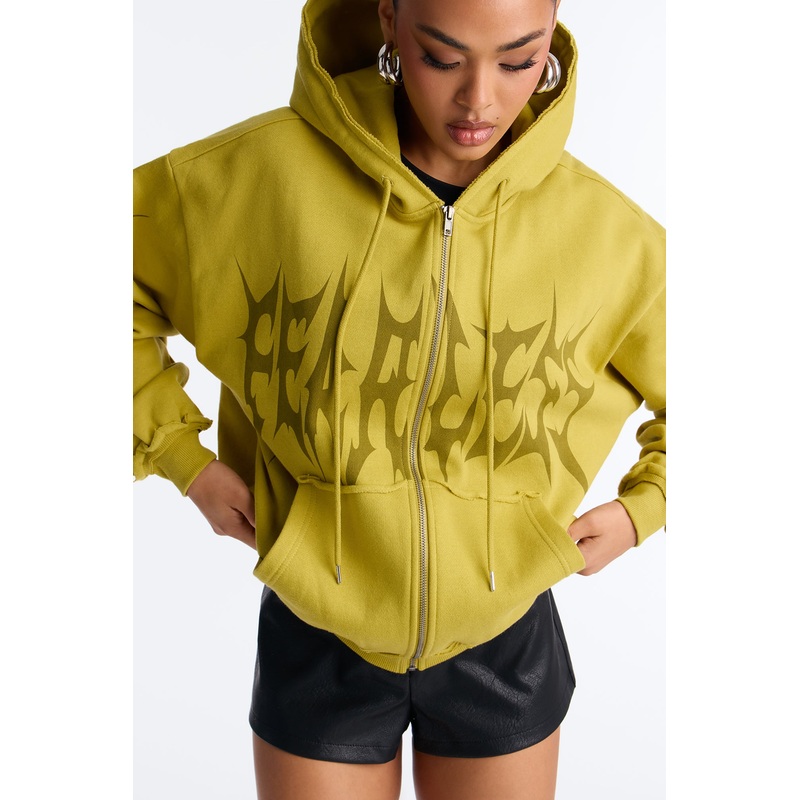 Fearless Club Washed Fleece Hoodie – Chartreuse