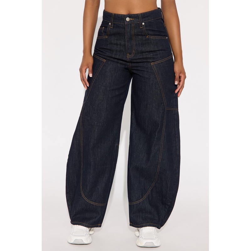 Scene Girl Barrel Leg Jeans – Dark Denim
