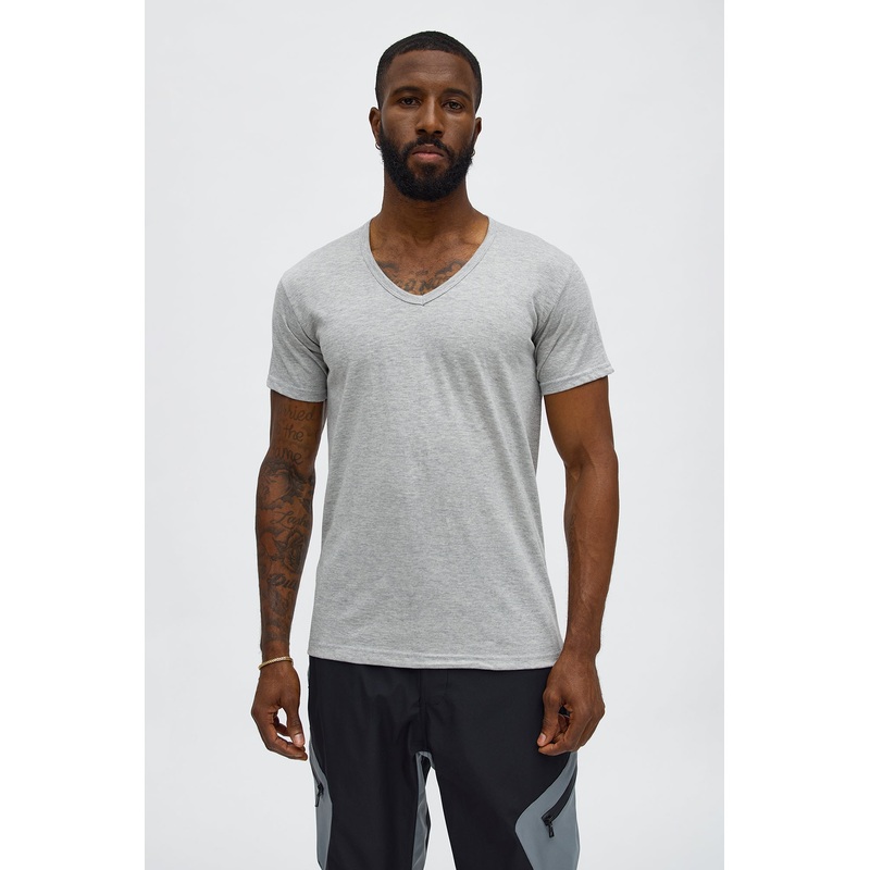 Slim V Neck Tee Shirt – Grey
