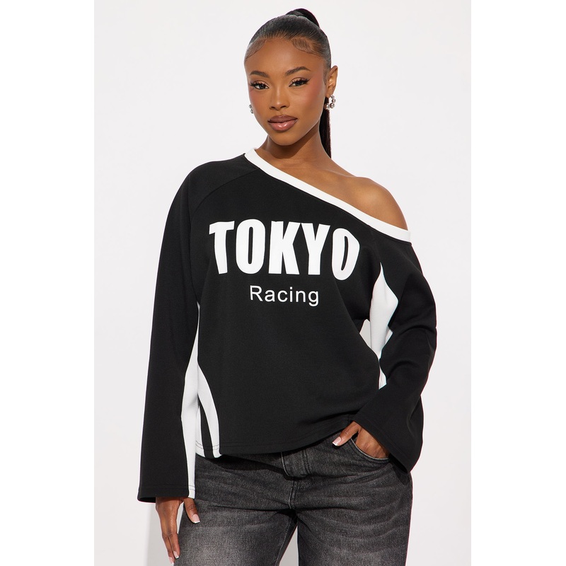 Tokyo Racing Off Shoulder Tee – Black