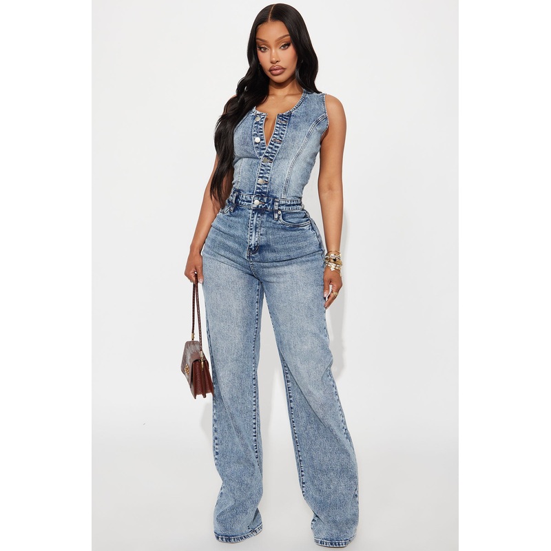 Zenaida Denim Wide Leg Jumpsuit – Medium Wash
