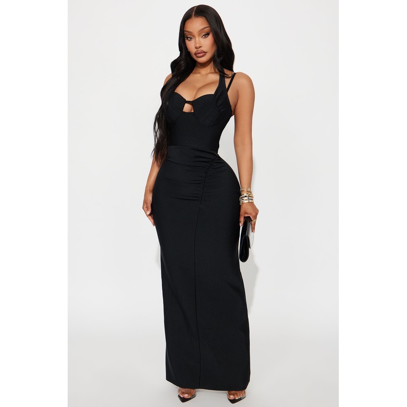 Zora Bandage Halter Maxi Dress – Black