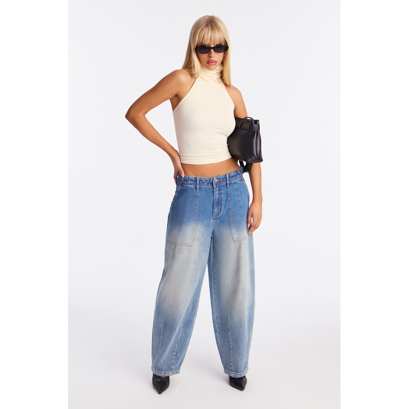 A Little Spark Studded Baggy Jeans – Medium Wash