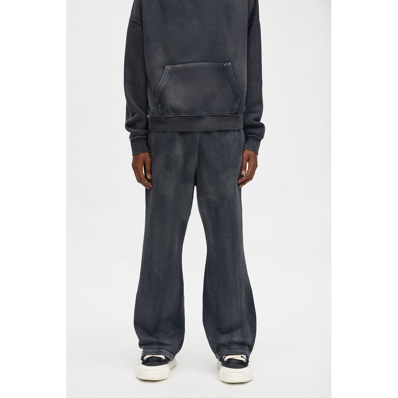 Acid Wash Heavyweight Slim Flare Sweatpants – Black