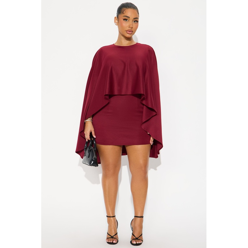 Anina Draped Cape Mini Dress – Wine