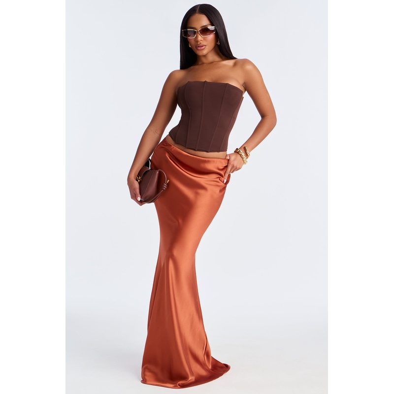 Aurora Satin Maxi Skirt – Rust
