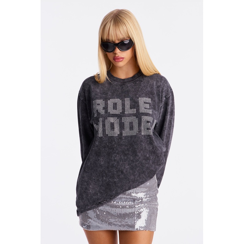 Role Model Washed Oversize Rhinestone Tee – Acid Wash