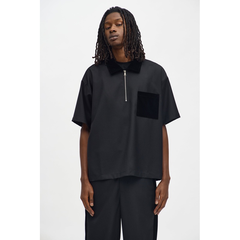 Serrano Midnight Velour Zip Polo – Black