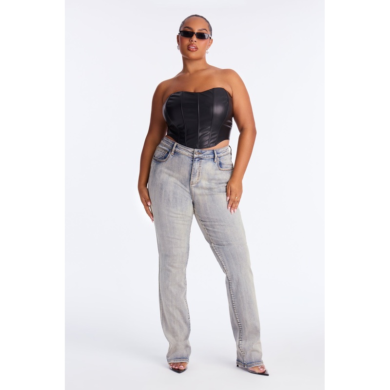 Tall Set The Scene Stretch Stacked Straight Leg Jeans – Vintage Wash