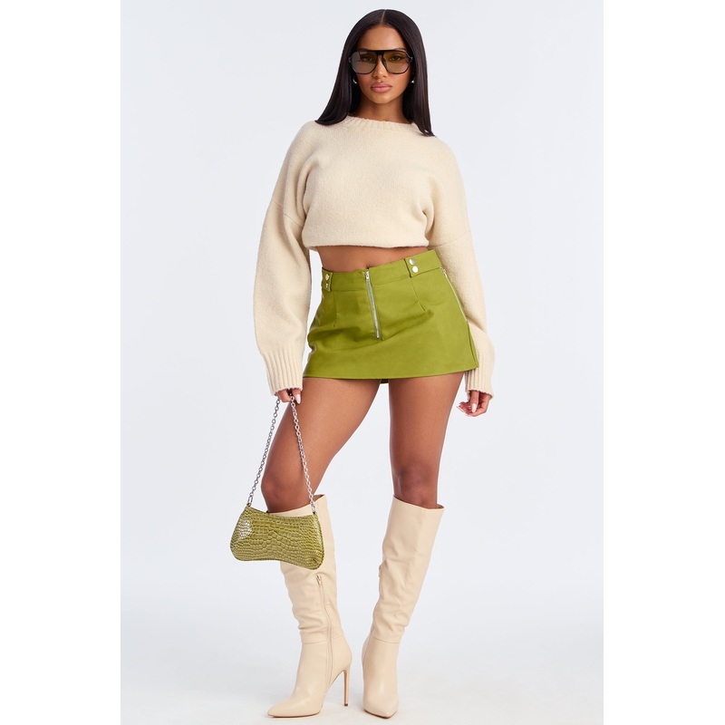 Up To No Good Washed Faux Leather Micro Mini Skirt – Olive