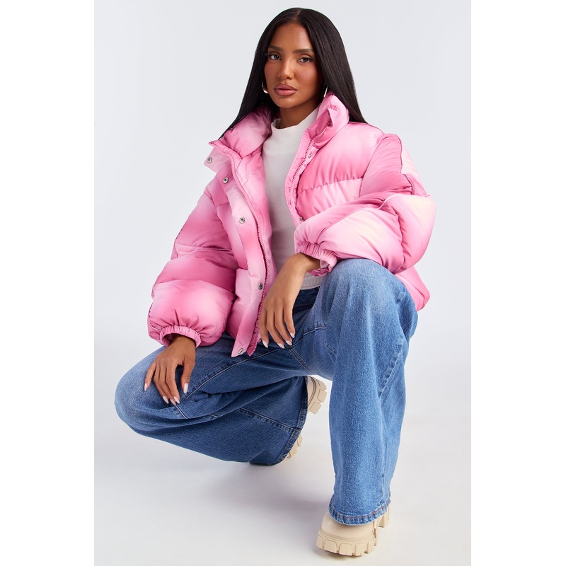 Zoe Ombre Cropped Puffer Jacket – Pink
