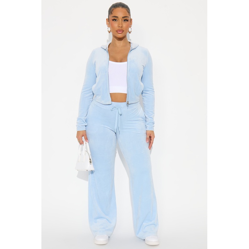 Along For The Ride Velour Pant Set – Blue
