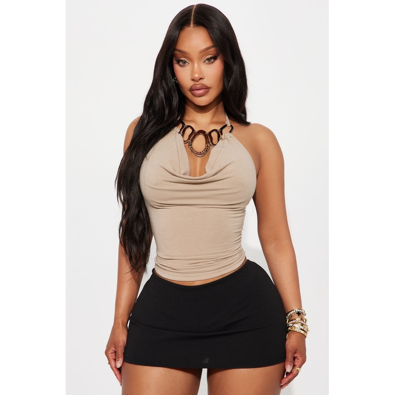 Cammy Cowl Neck Halter Top – Mocha