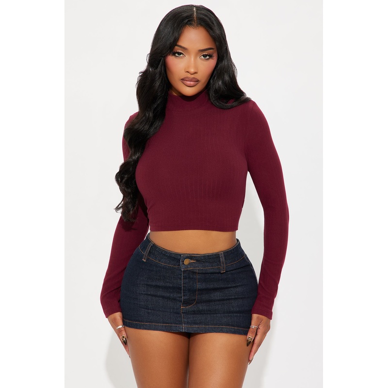 Daniella Mock Neck Long Sleeve Top – Burgundy