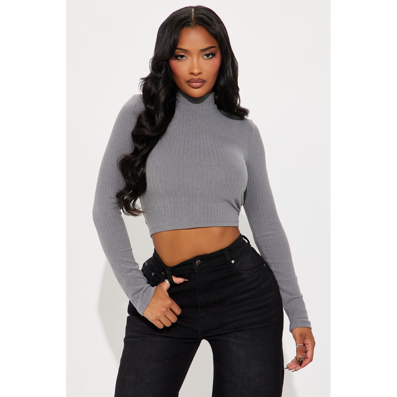 Daniella Mock Neck Long Sleeve Top – Heather Grey