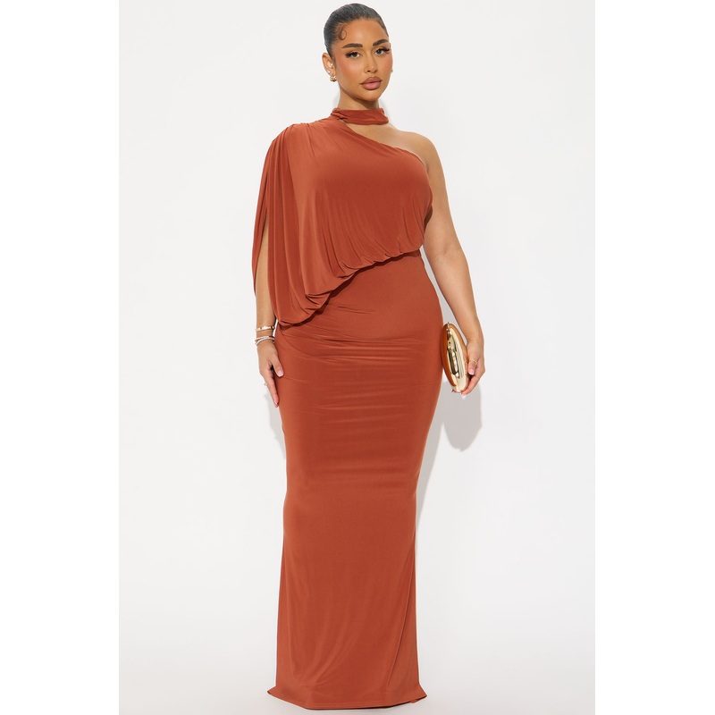 Zoran One Shoulder Maxi Dress – Rust