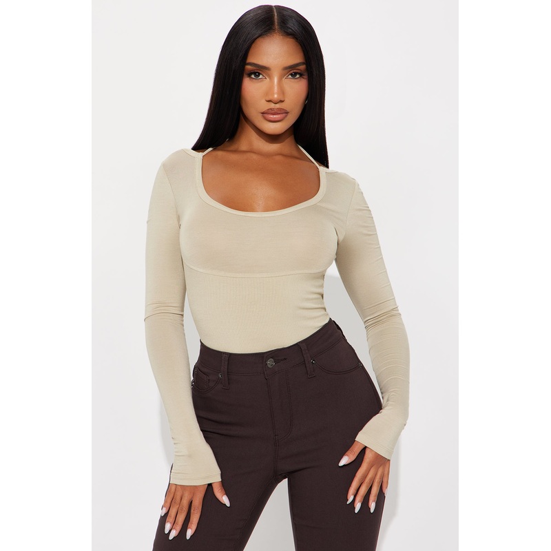 Evolet Long Sleeve Ribbed Top – Stone