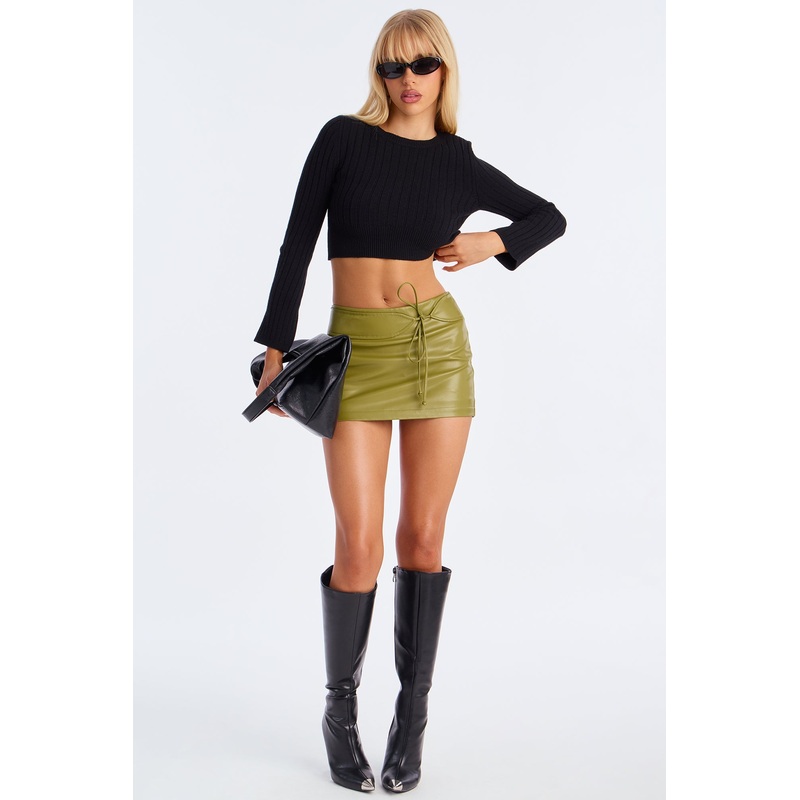 Take Notes Faux Leather Micro Mini Skirt – Olive
