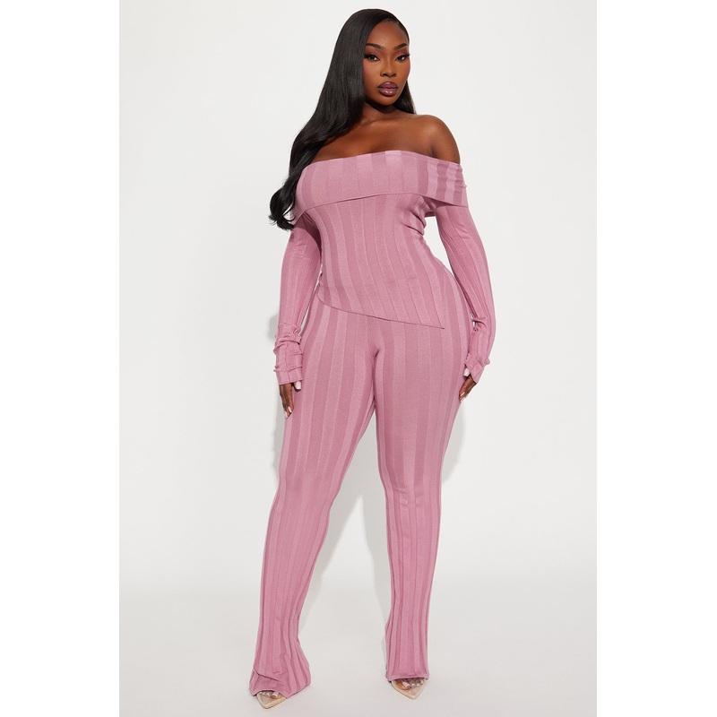 Vivien Off Shoulder Sweater Pant Set – Pink