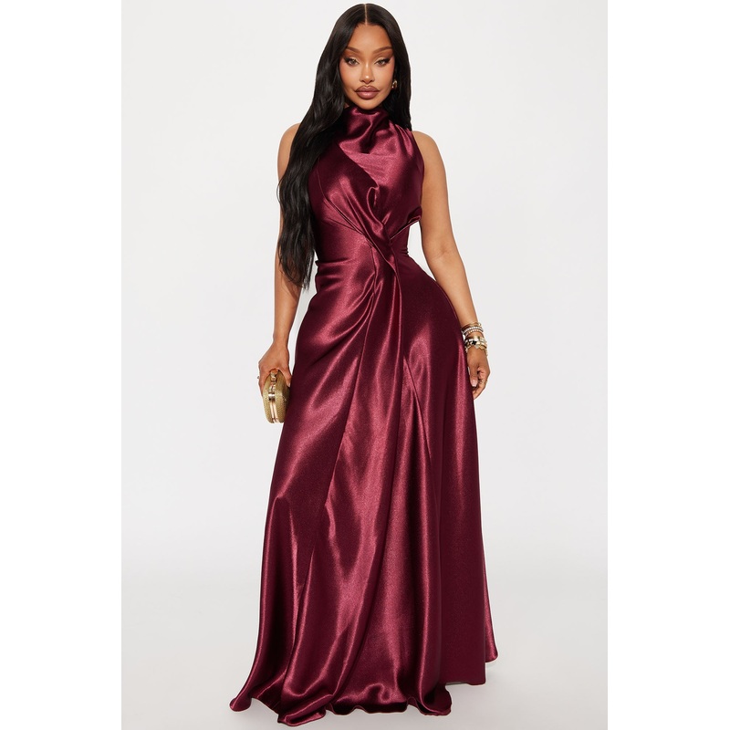 Zita Satin Maxi Dress – Burgundy