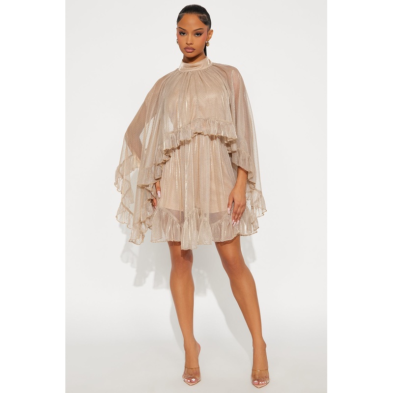 Ashlyn Ruffle Mini Dress – Gold
