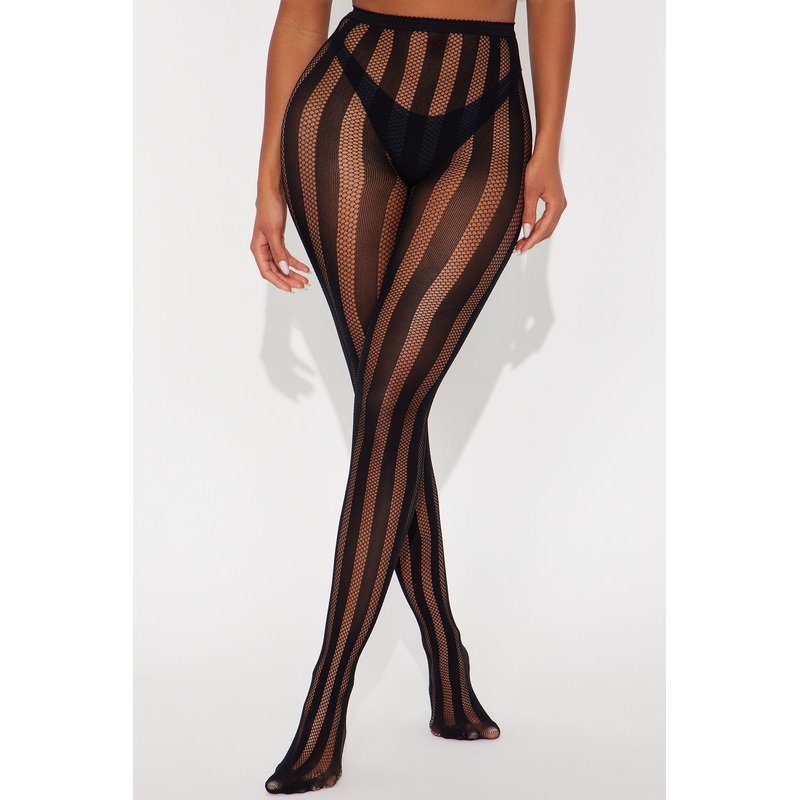 At Midnight Stripe Fishnet Tights – Black